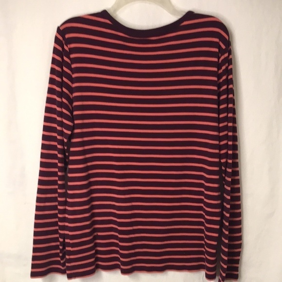 GAP Women’s Striped Tee Wine/Peach XXL Long Sleeves Crew Neck EUC Fall - Picture 7 of 11